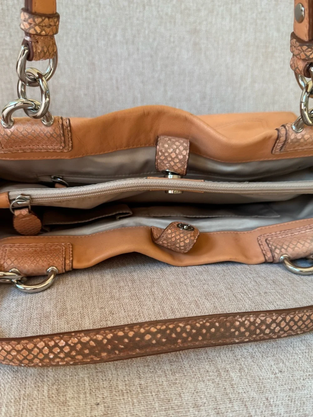 Coach Penelope Leather Turnlock Carryall Bag in Peach